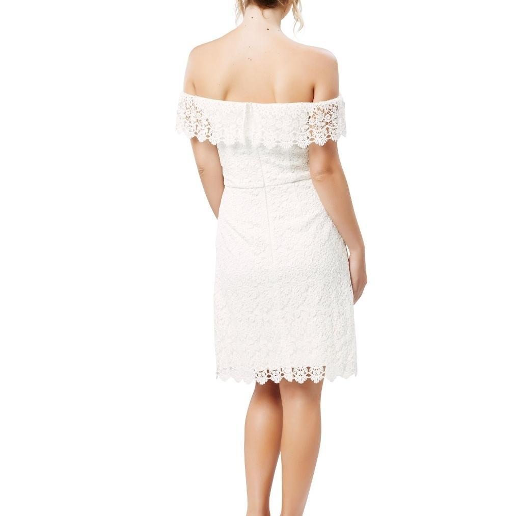 Review Off the Shoulder Lace Dress White Size 10 photo 4