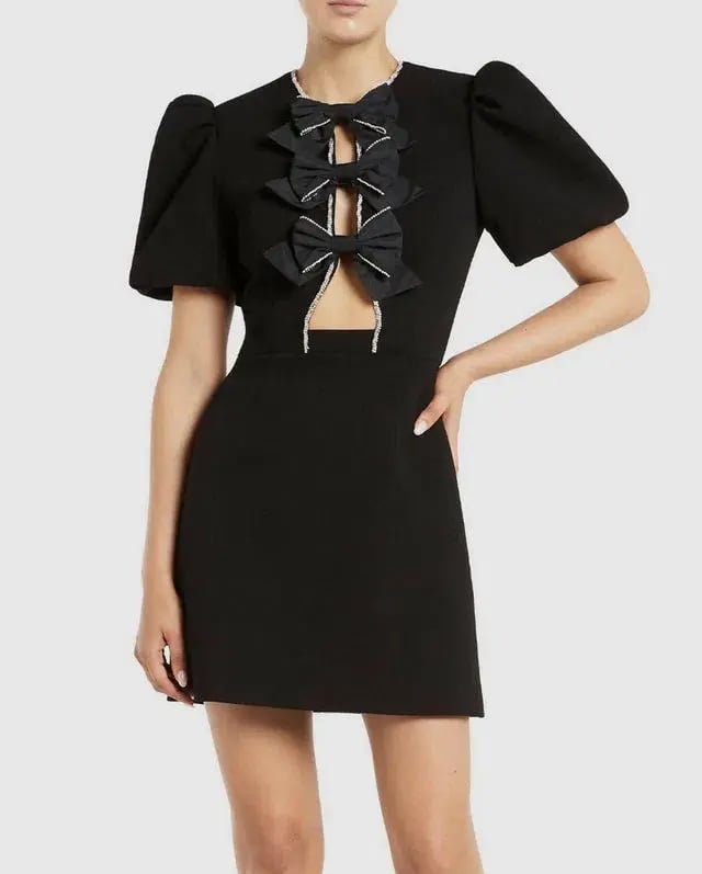 Rebecca Vallance Katie Bow Mini Dress; size 12; black photo 2