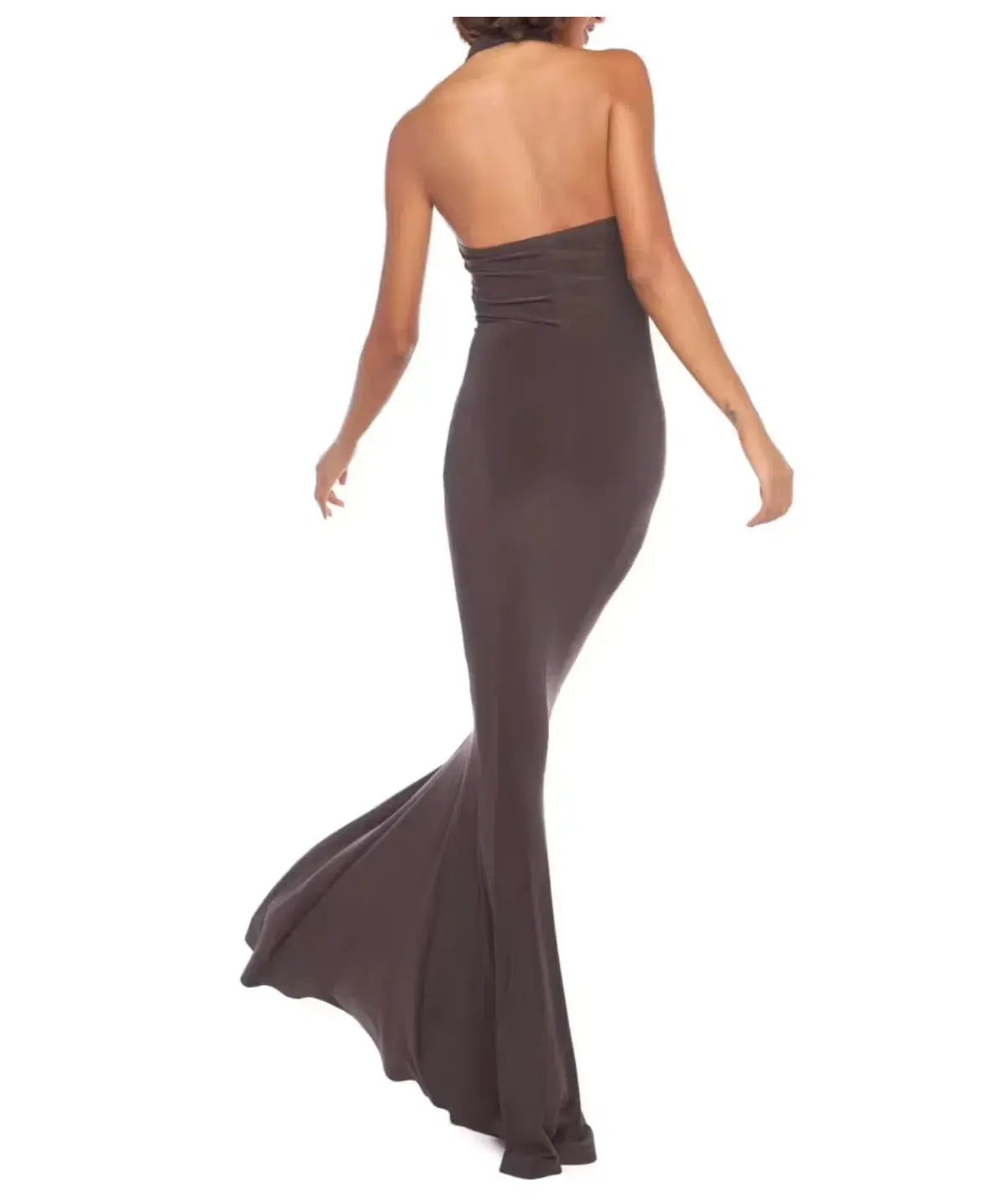 Norma Kamali Halter Turtle Fishtail Gown Brown Size 8 photo 6