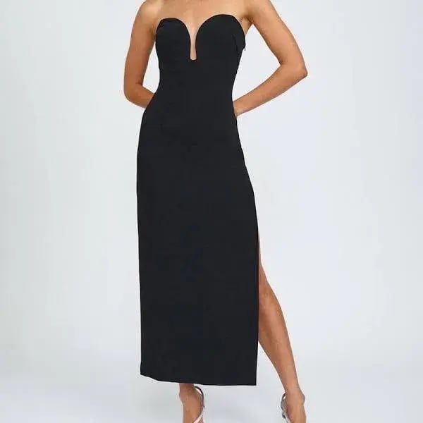 By Johnny Ginny Scoop Split Midi Dress Black Size 8 photo 4
