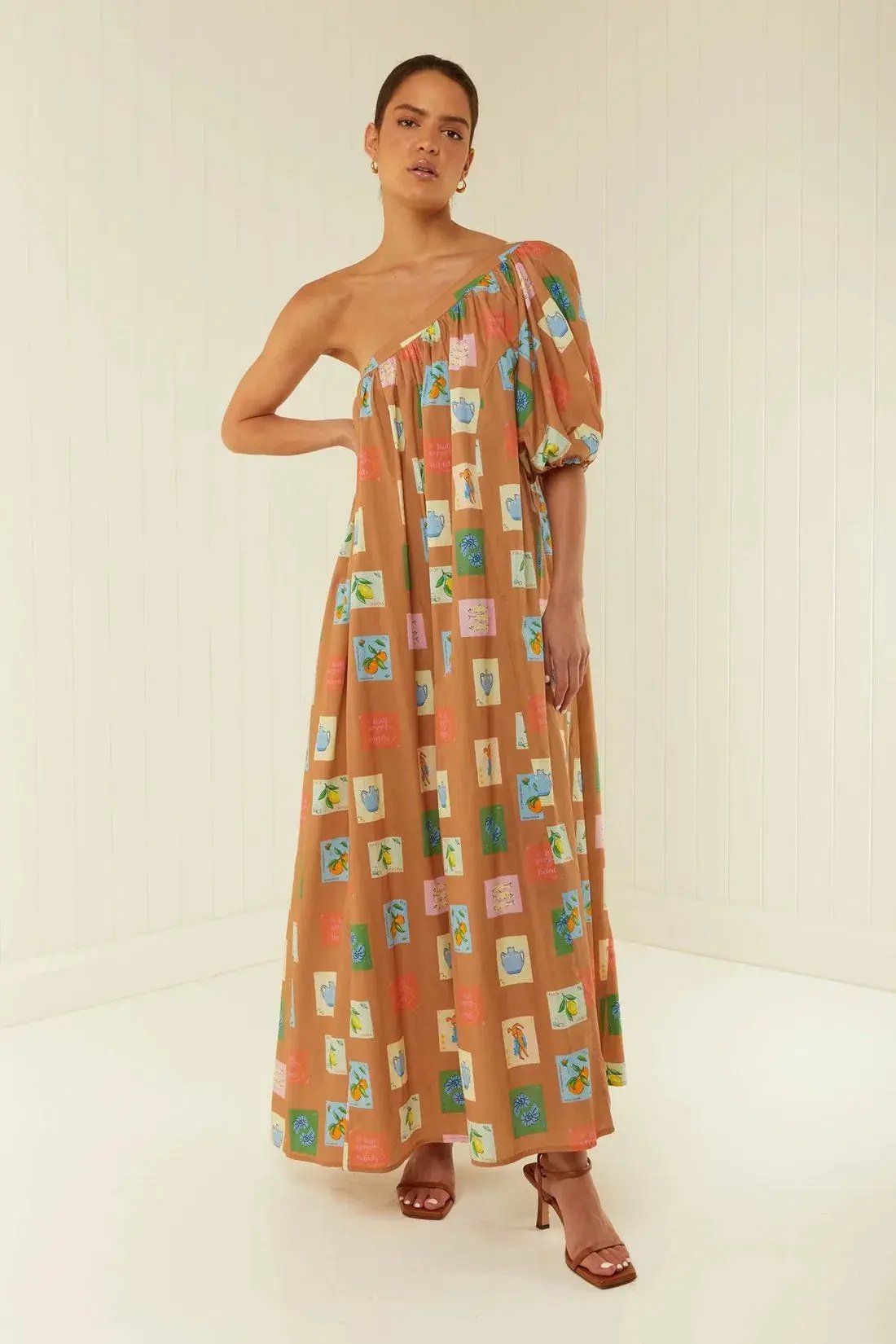 Palm Noosa Lotus Maxi Dress in Brown Print Size 12 photo 5