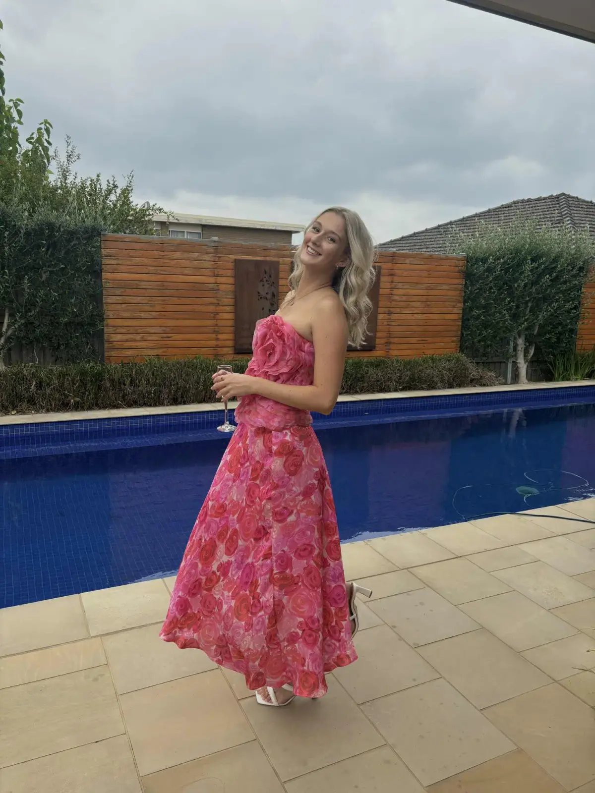 Aje Charmed Rosette Ruffle Bustier with Valeria Asymmetrical Midi Skirt in Misty Rose Size 6 photo 5