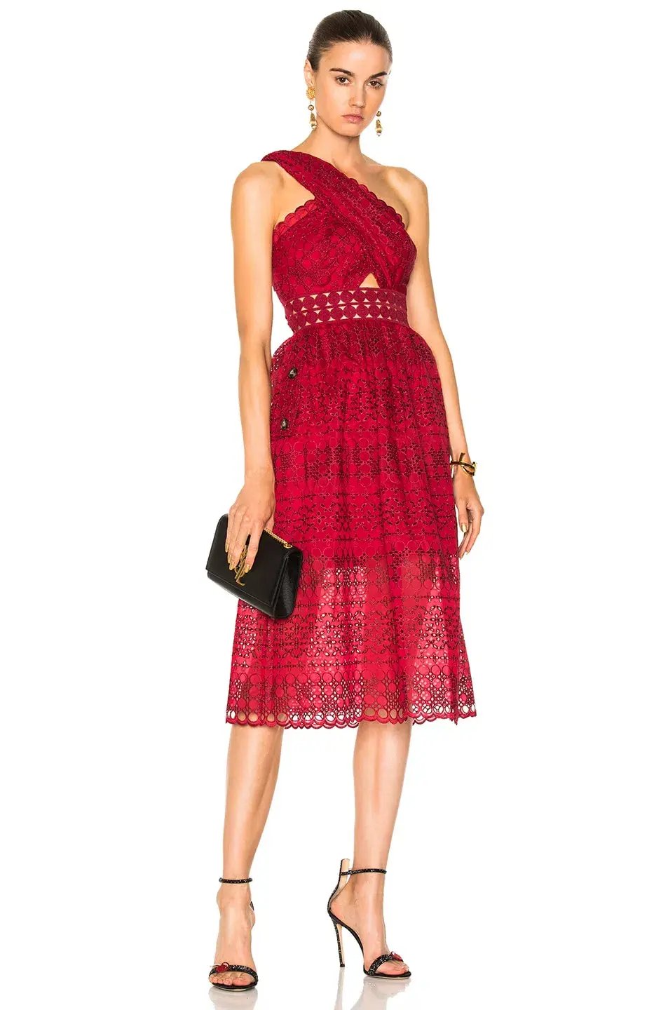 Self Portrait One Shoulder Cut Out Midi Dress Burgundy Size 10 photo 3