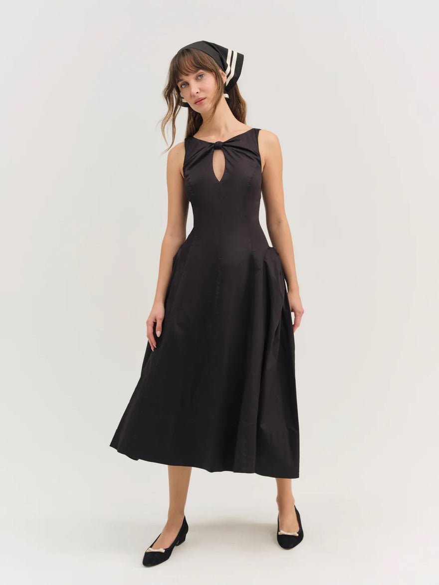 For Love and Lemons Evanie Structured Midi Dress - Black photo 3