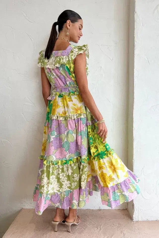 Alemais Elora Tiered Patchwork Midi Dress Size AU 10 photo 3