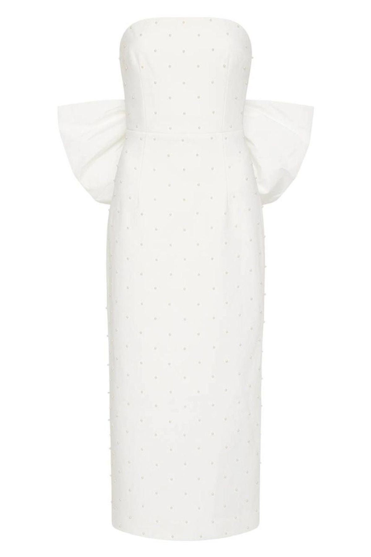 Perle Bow Midi Dress in Ivory White photo 3