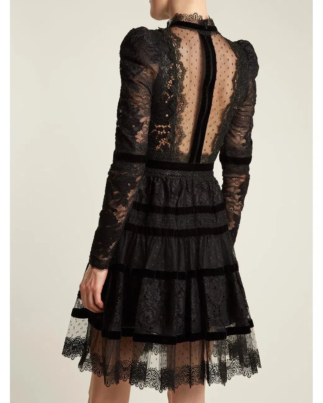 Elie Saab Velvet Trimmed Lace Mini Dress Black Size 6 photo 2