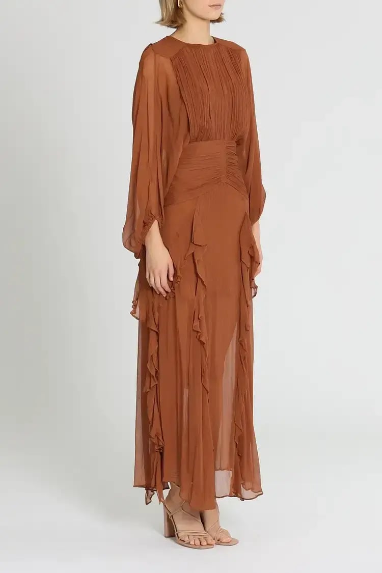 Shona Joy Leonie Balloon Sleeve Maxi Dress in Brown Size 6 photo 2