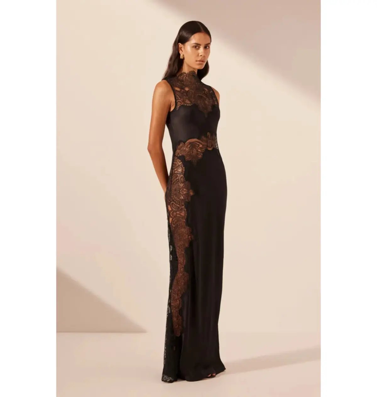 Shona Joy Jamila Lace High Neck Maxi Dress Black Size 10 photo 2