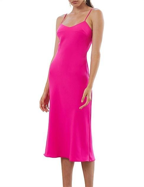 BY Johnny PINK NEON BIAS SLIP MIDI DRESS size 10 photo 2
