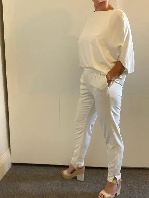 Halston Draped Crepe de Chine Jumpsuit White Size 8 photo 6