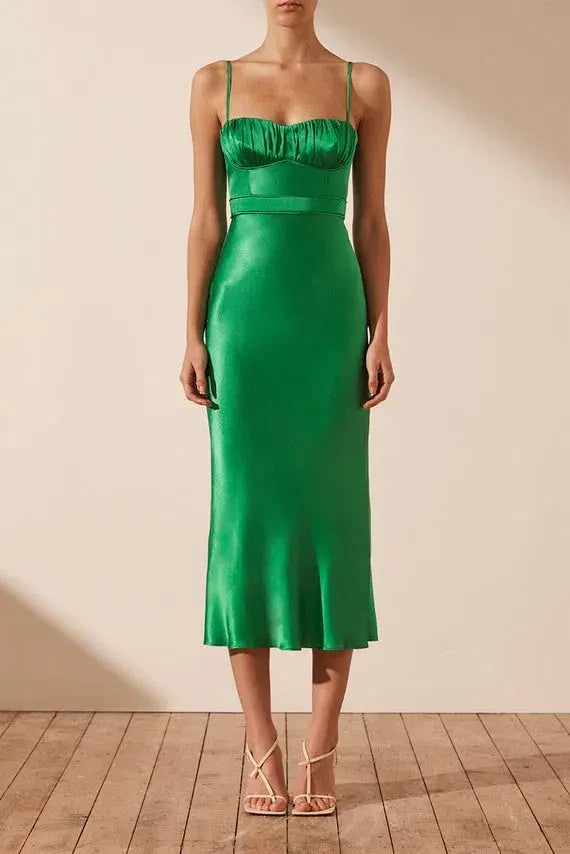 Shona Joy Lana Corded Ruched Midi Dress Tree Green Size 6 photo 2