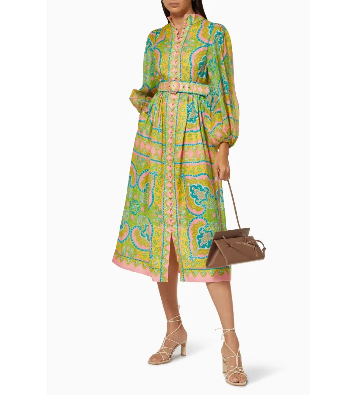 Zimmermann Estelle Midi Dress in Pink/Green Paisley Size 0 / AU 8 photo 2