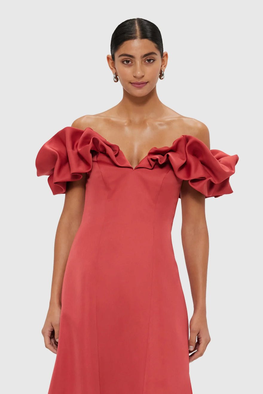 Leo Lin Annie Off Shoulder Frill Midi Dress - Mulberry photo 3