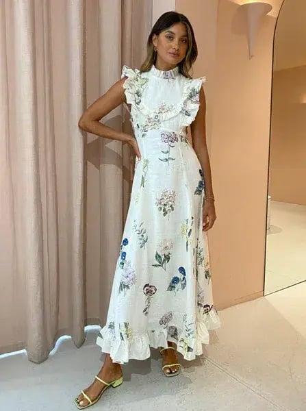 Alemais Jules Floral Midi Maxi Antique Dress White Size 10 photo 2