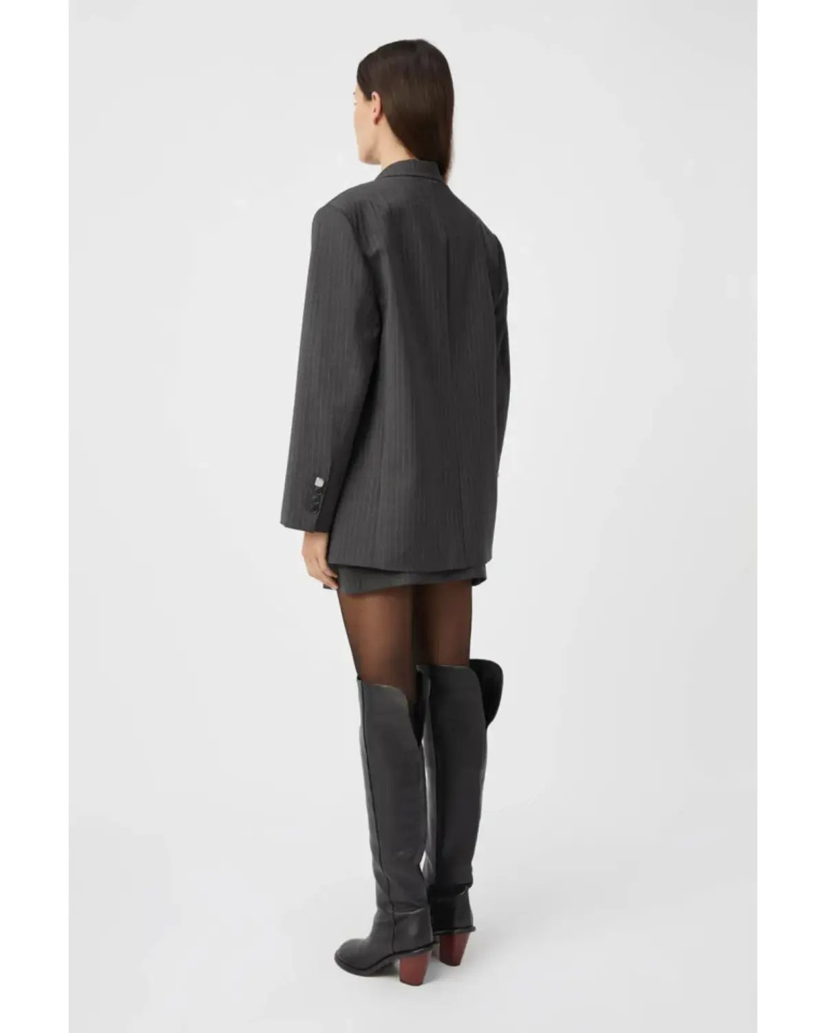 Camilla and Marc Brancusi Blazer and Mini Skirt Set Charcoal Pinstripe Size AU 10 photo 3