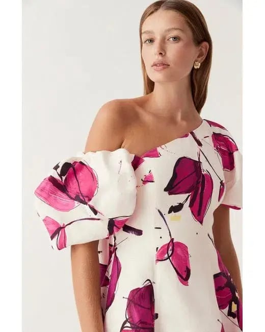 AJE Arista Tulip Sleeve Midi Dress Falling Floral Size 10 photo 3