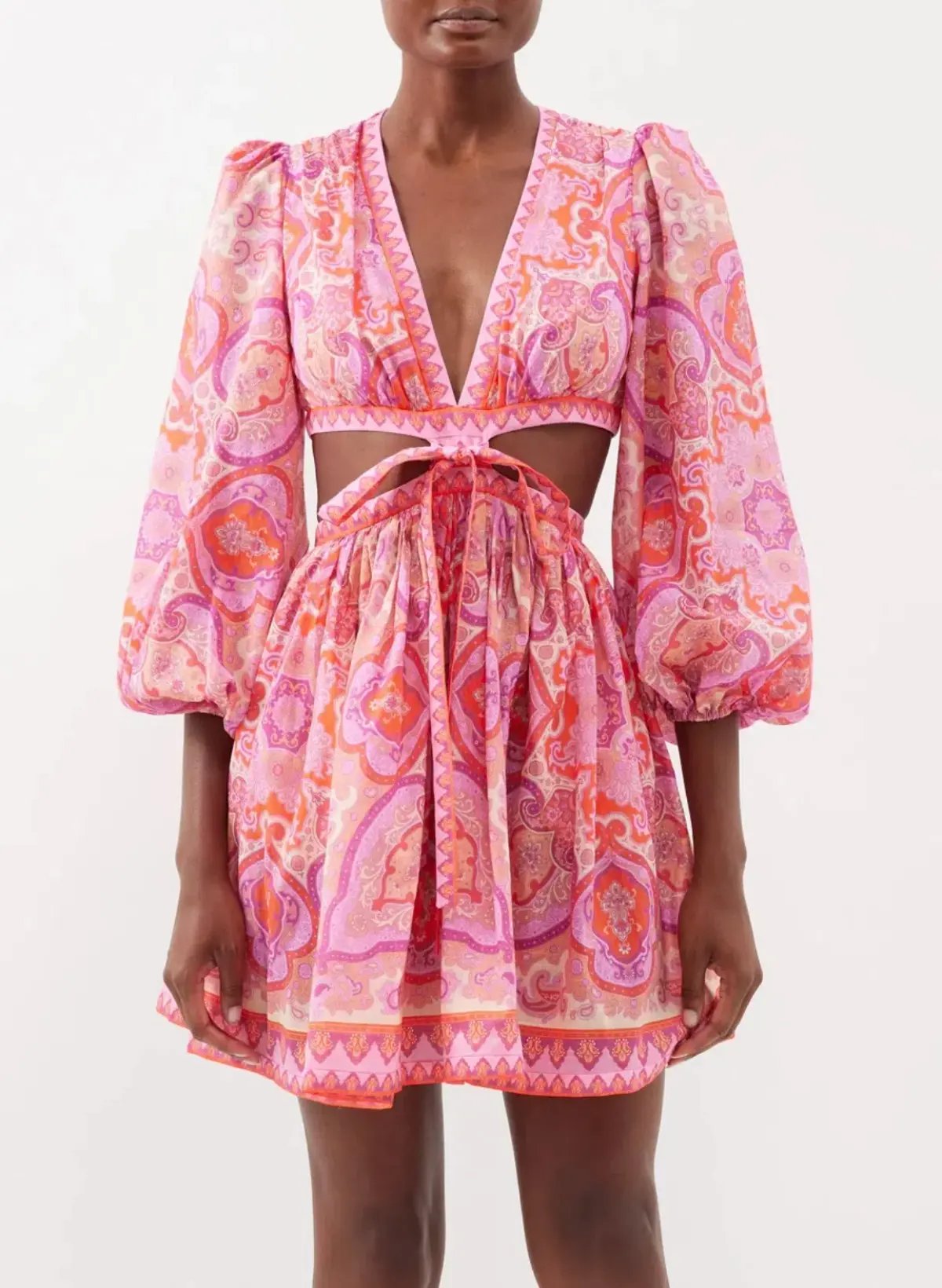 Zimmermann Halcyon Tie Front Mini Dress in Pink Paisley Size 1 / AU 10 photo 2