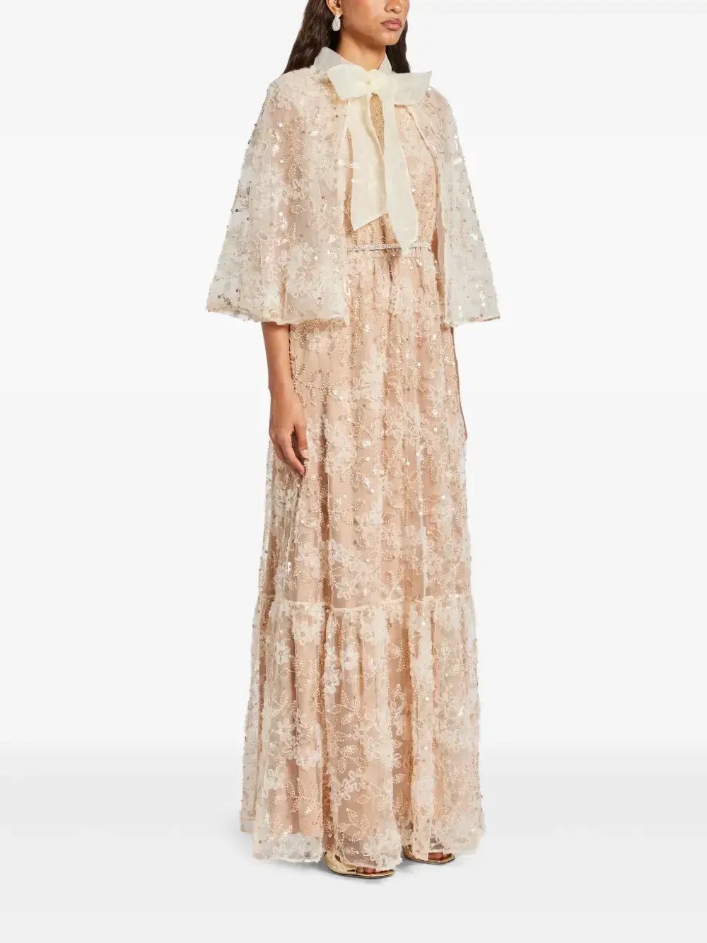 Self-Portrait Embellished Cape Maxi Dress Beige Size 8 photo 2