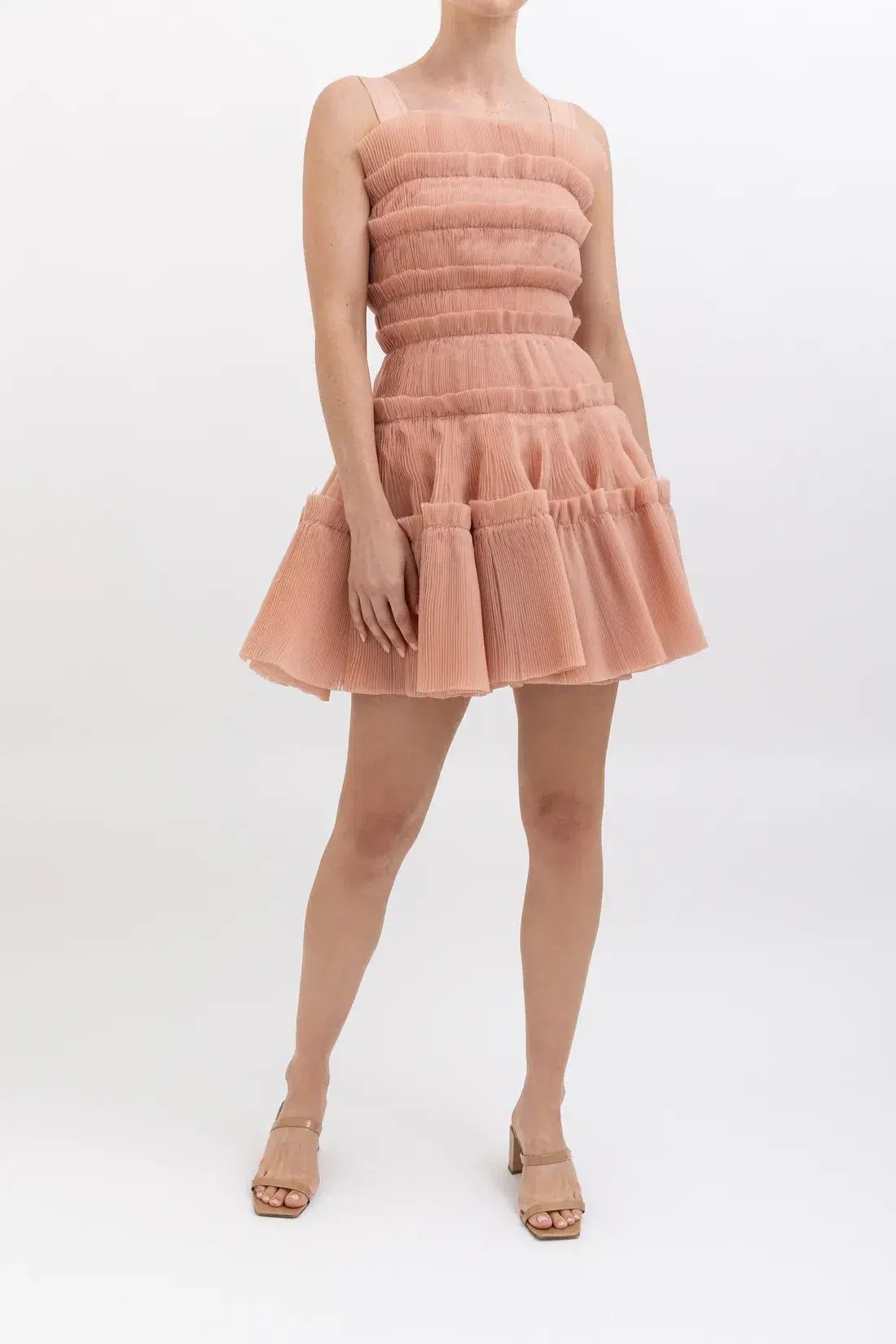 Aje Jacinto Pleated Mini Dress Nude Pink Size 10 photo 6