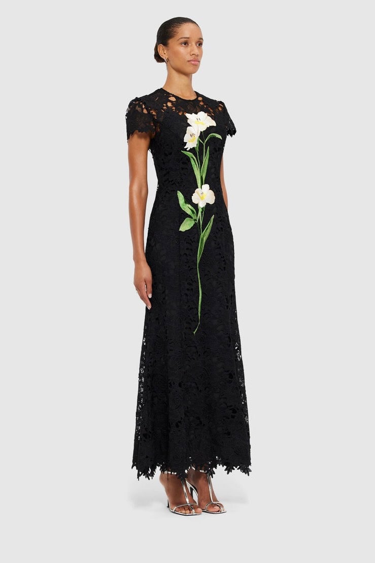 Leo Lin Monique Embroidered Lace Maxi Dress - Ebony photo 3