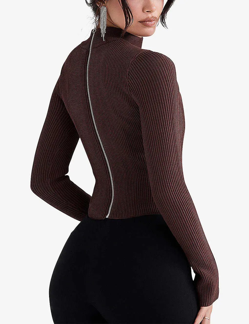 House Of Cb Georgina Cut-out Stretch-knit Top Brown Size XS / AU 6 photo 4
