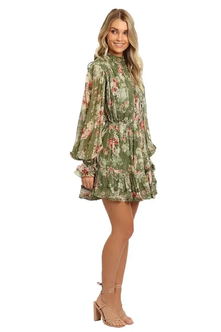 Hemant & Nandita Neem Mini Dress in Green Floral Size 8 photo 4