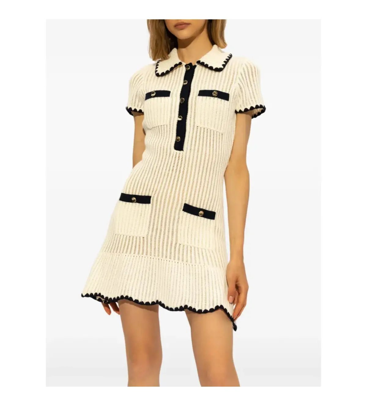 Self Portrait Cream Crochet Collared Mini Dress Size M/AU 8 photo 3