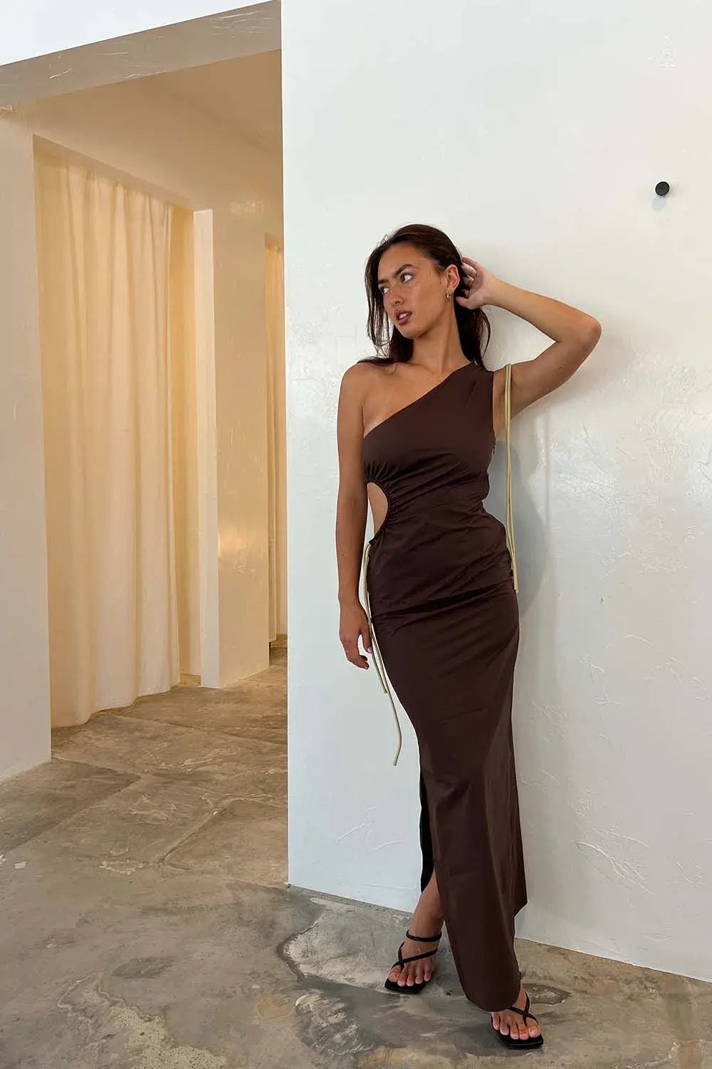 Sir the Label Jeanne One Shoulder Midi Dress Brown Size 1 /Au 8 photo 2