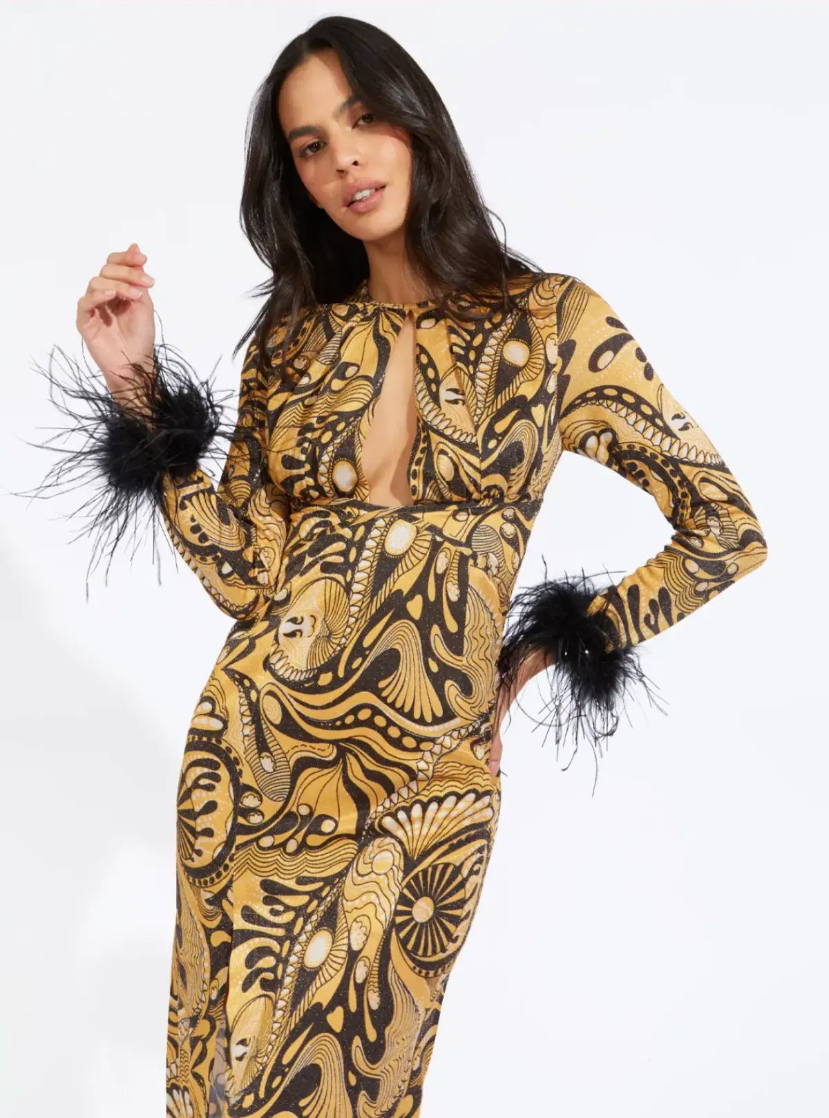 Alice McCall Feather Midi Dress Gold Dust Size AU 6 photo 5