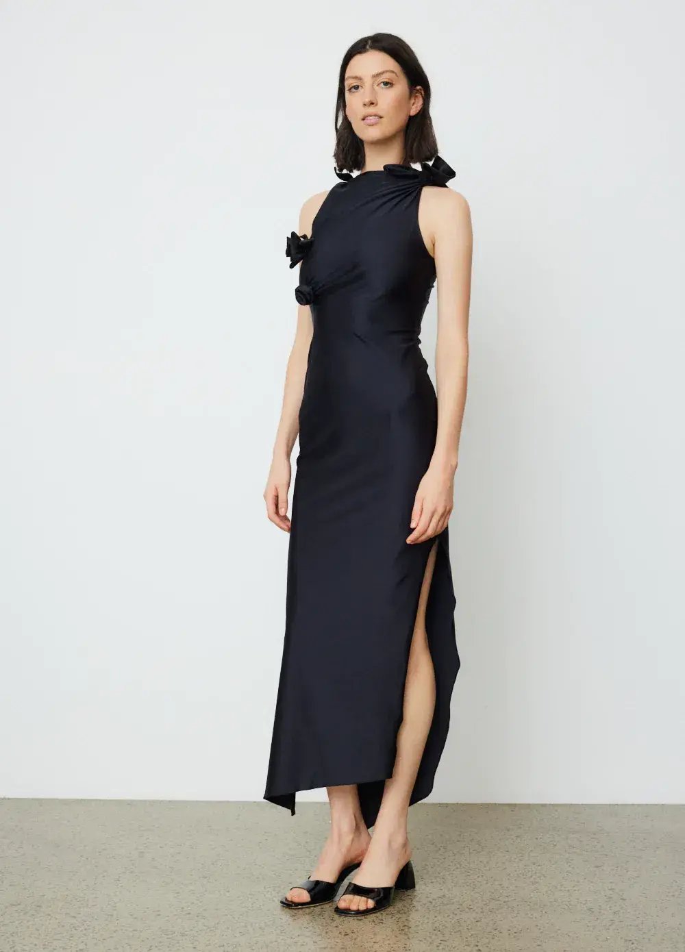 Coperni Asymmetric Flower Gown Floor Length Black Size L/Au 10 photo 2