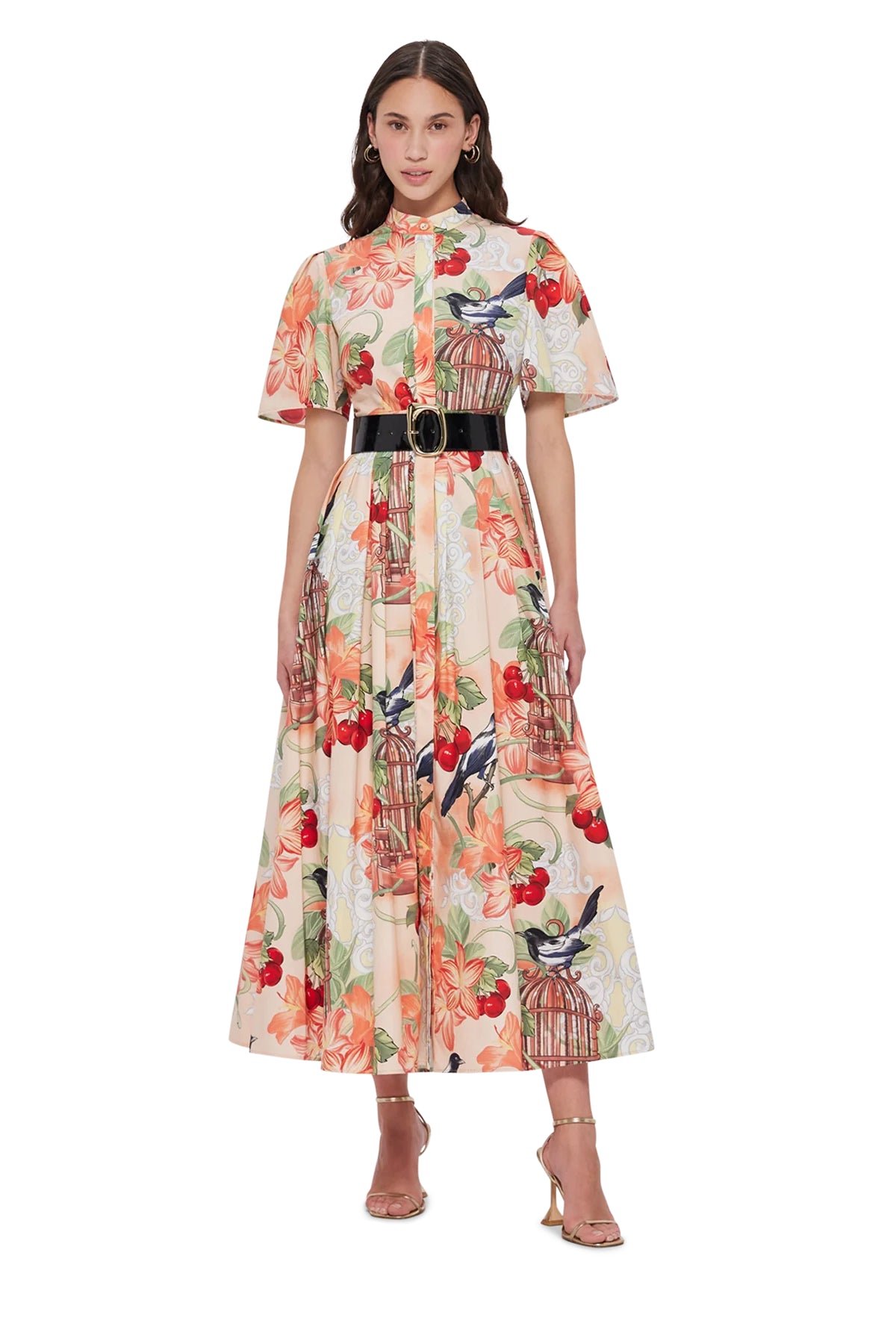LEO LIN BIANCA SHORT SLEEVE MIDI DRESS - AZALEA PRINT IN FORTUNE photo 5