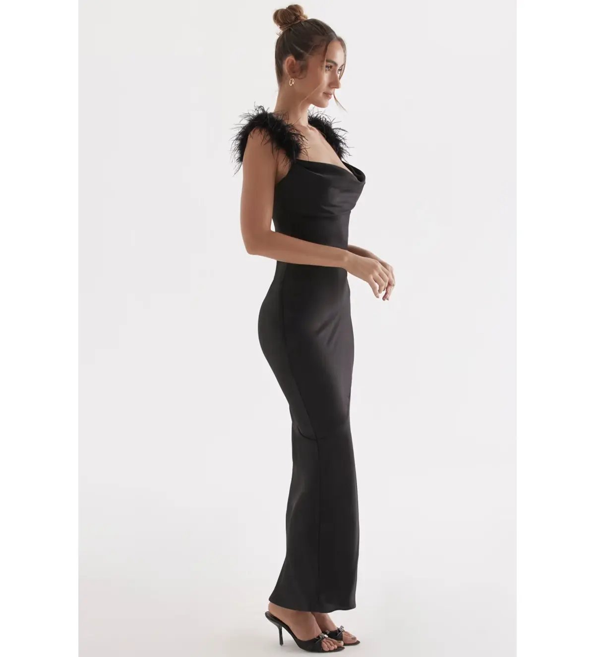 House Of CB Tabitha Black Satin Maxi Dress Black Size 6/XS photo 5