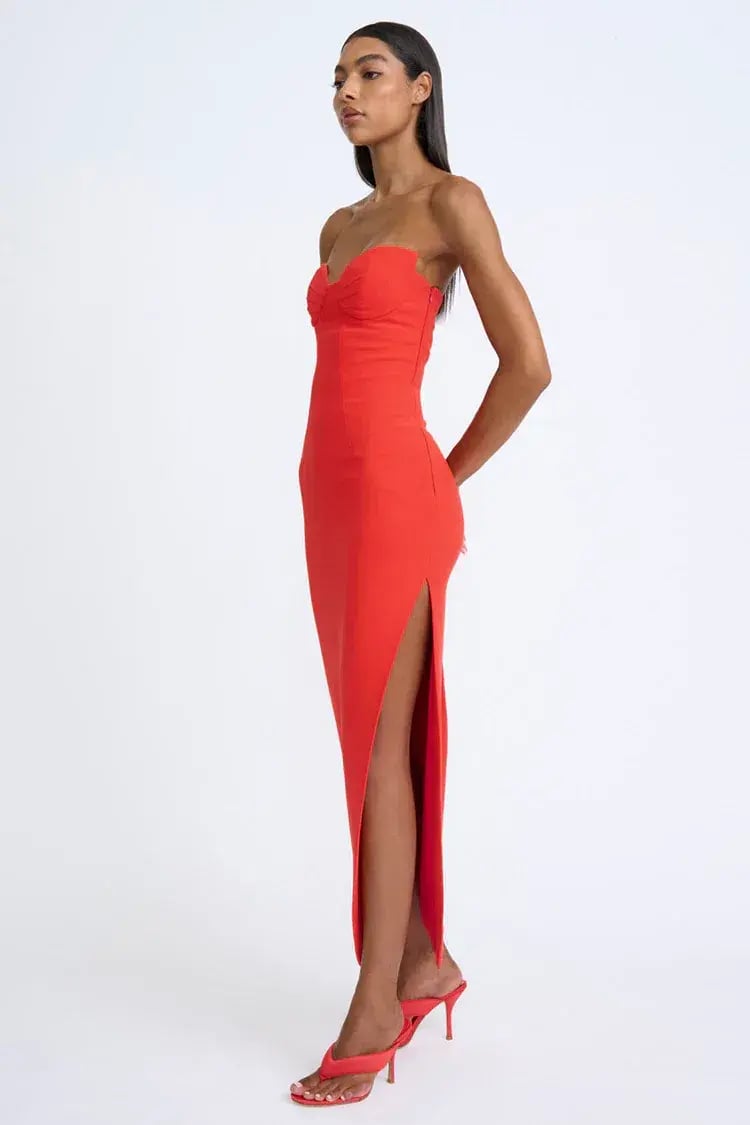 By Johnny Sahana Shell Shape Strapless Midi Dress Red Size 6 photo 3