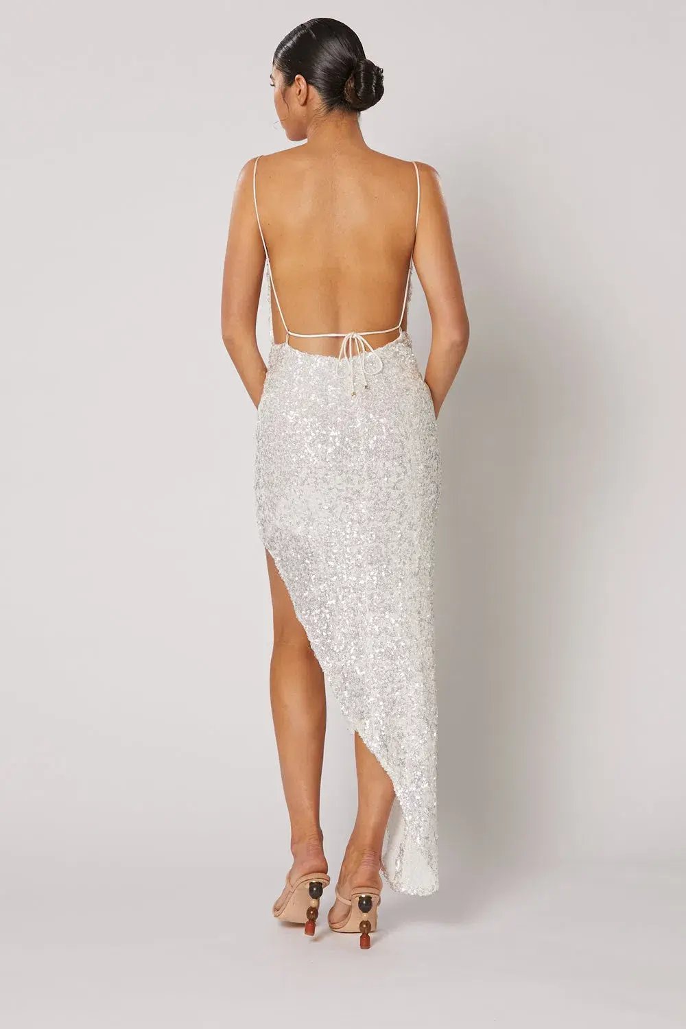 Winona Asha Asymmetrical Dress White/Silver Size S/AU 8 photo 3