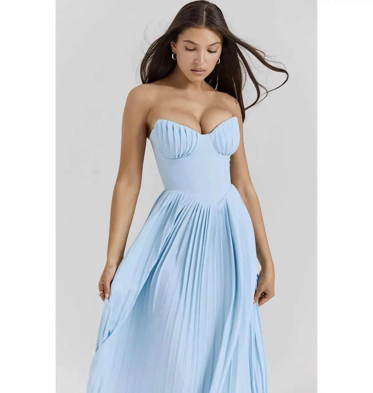 House Of CB Marcella Pleated Maxi Dress Ocean Blue Size AU 6 photo 2