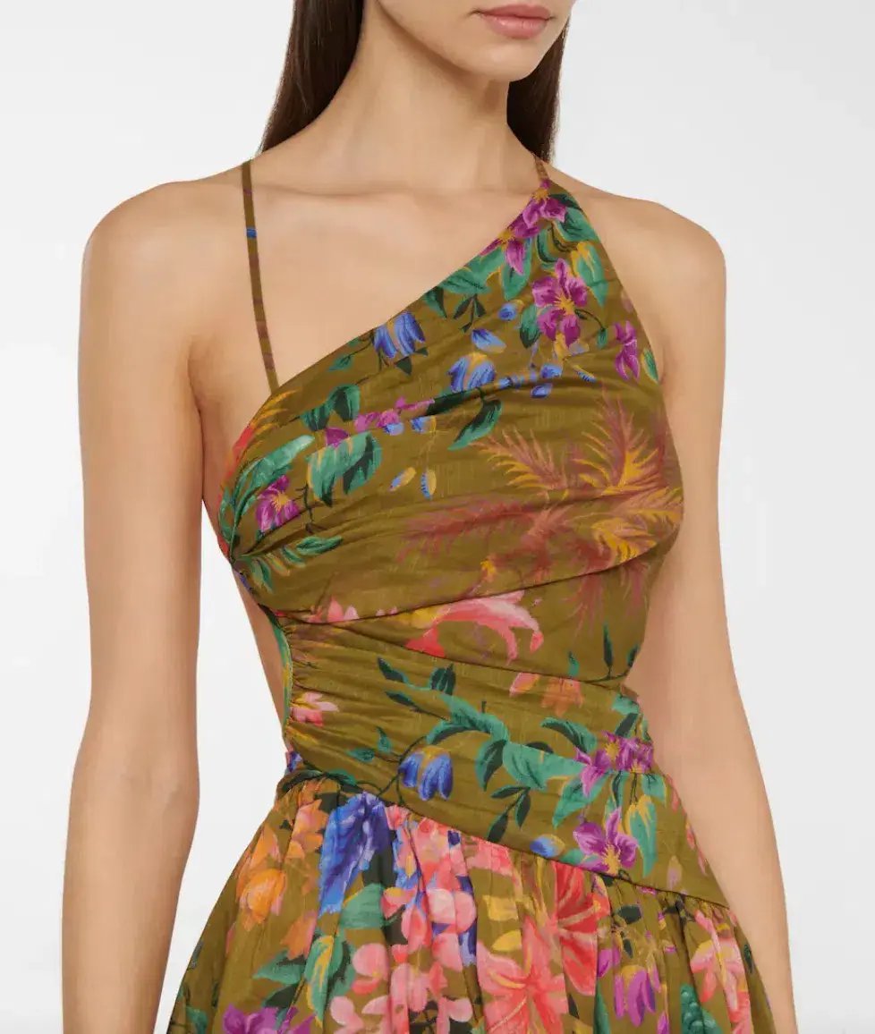 Zimmermann Tropicana Asymmetric Dress Khaki Floral Size 0 photo 2