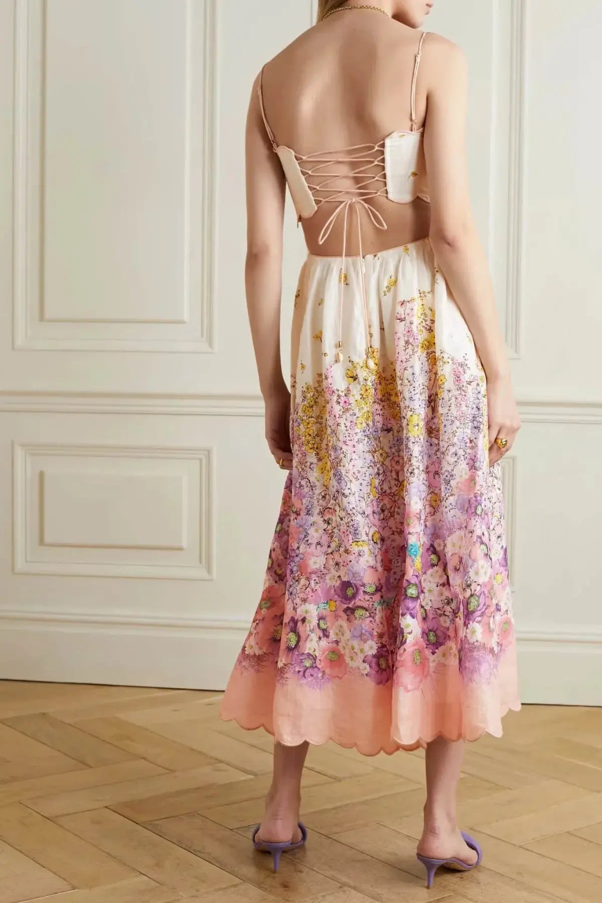 Zimmermann Jude Scallop Midi Dress Peach Gradient Floral Size 0P / AU 6 photo 2