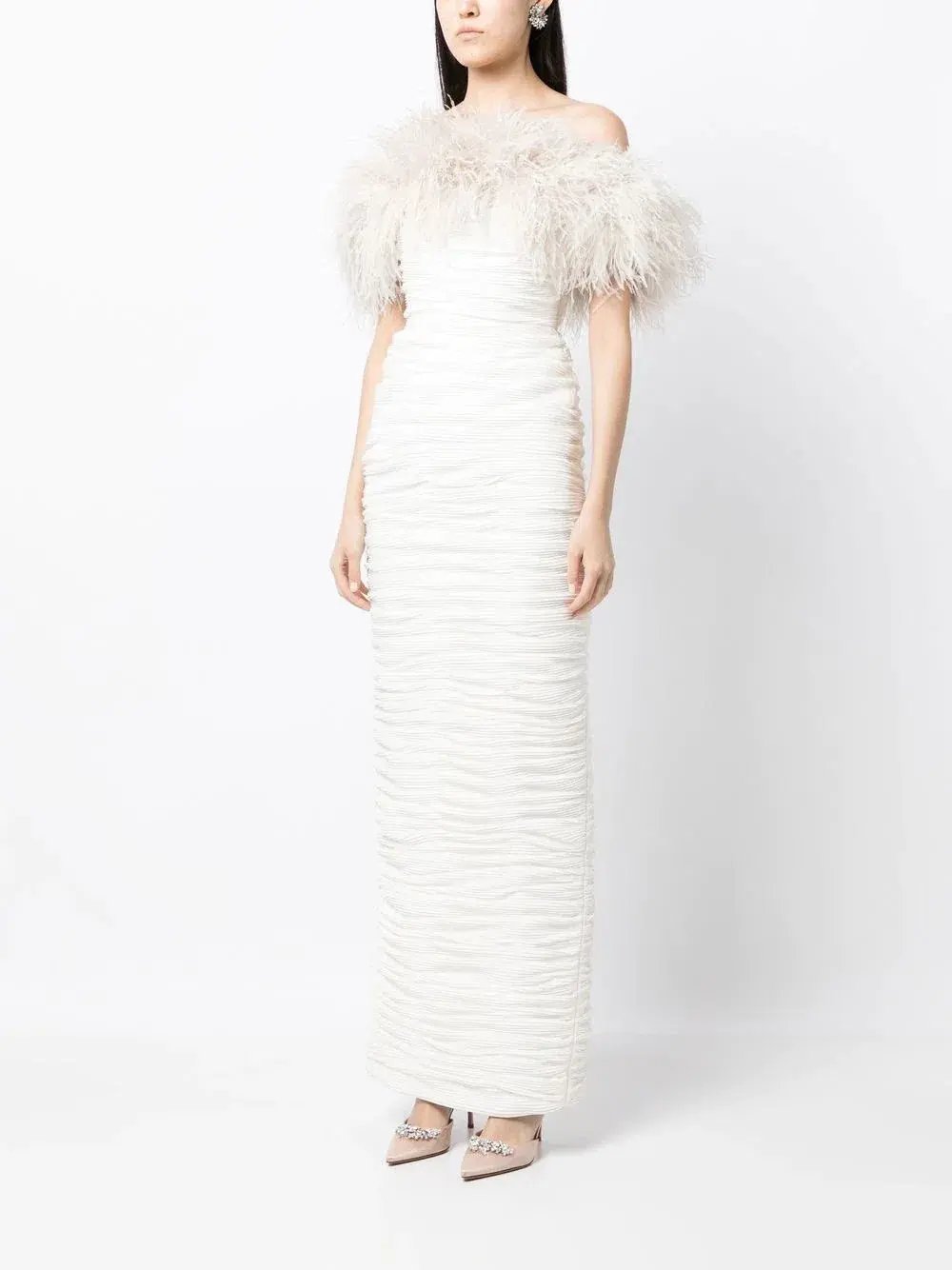 Rachel Gilbert | Zion ivory white, feather-trim Gown | White Size 10 photo 2