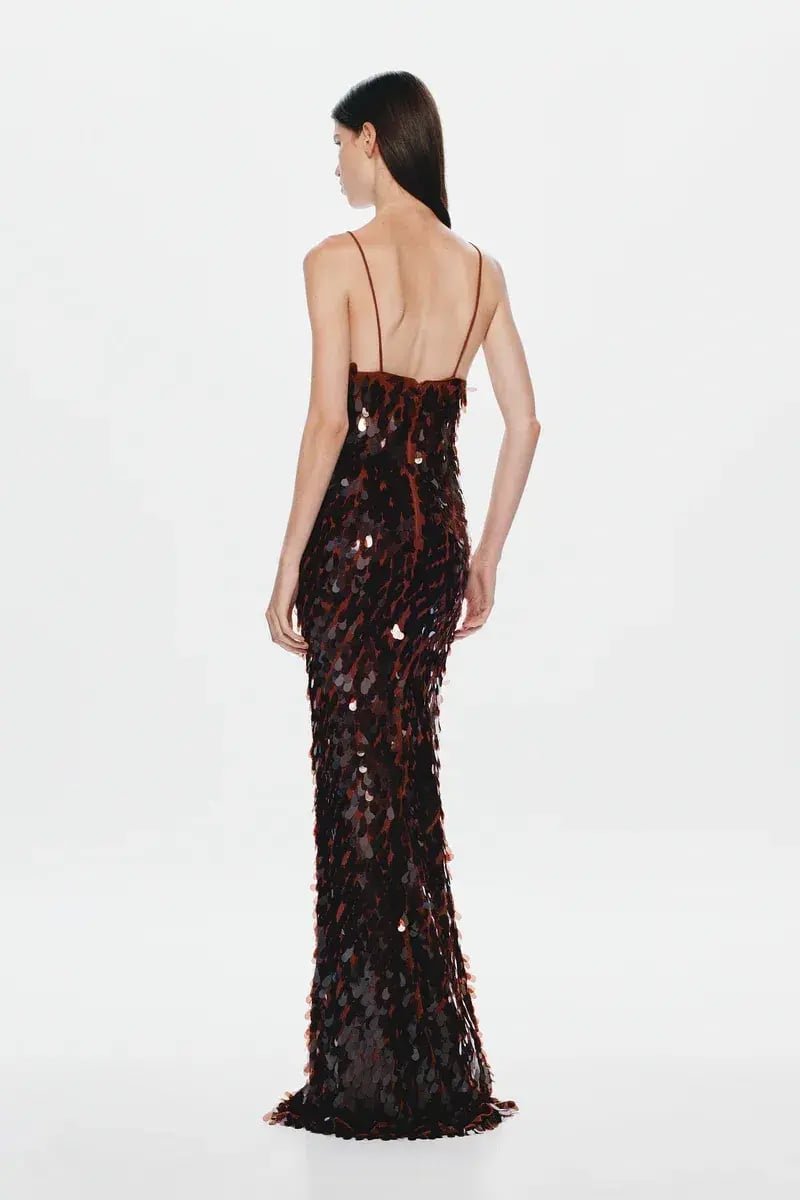 Misha Sapphire Sequin Maxi Dress in Fig Size 8/S photo 3
