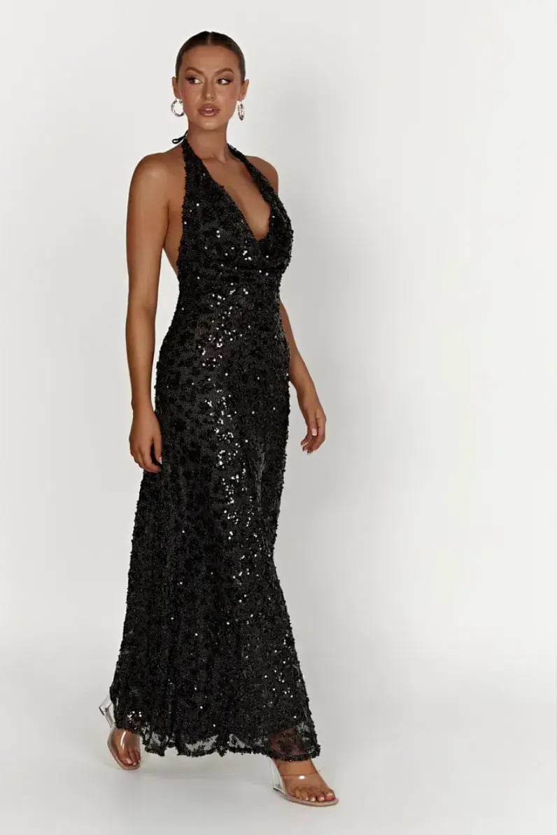 Meshki Nicola Maxi Dress Black Sequin Size S / AU 8 photo 2