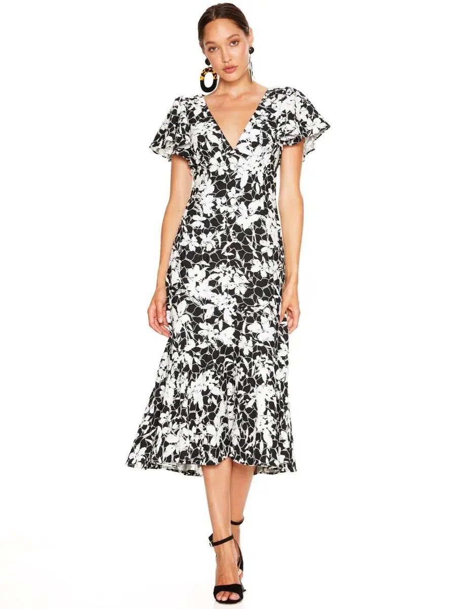 Talulah Idol Midi Dress Black Floral Size 6 photo 2