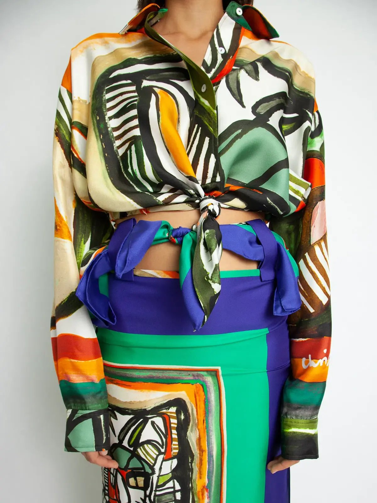 Christopher Esber Ruched Back Bandana Scarf Cropped Shirt Print Size 4 photo 6