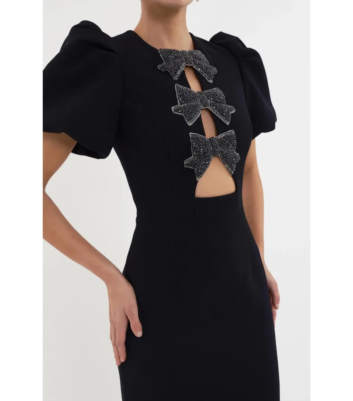Rebecca Vallance Eliana Puff Sleeve Midi Dress Black Size AU 12 photo 3