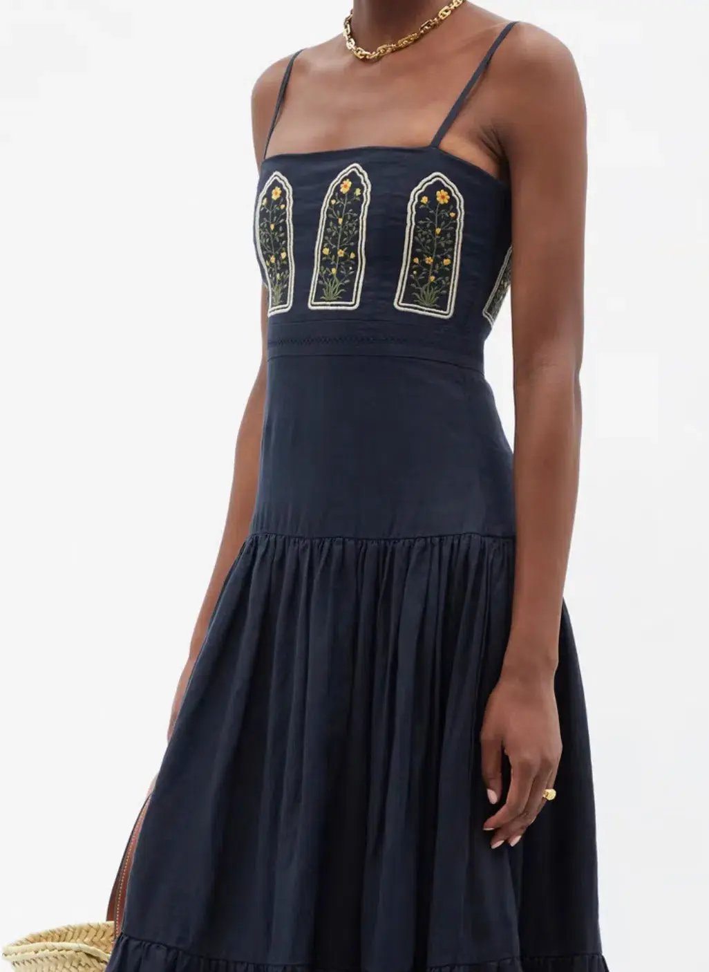Agua By Agua Bendita Lima Margarita Embroidered Linen Maxi Dress Blue Size 8 photo 3