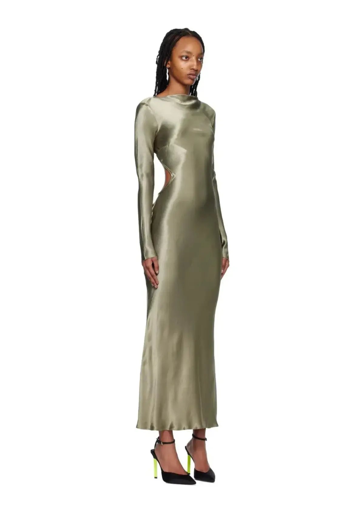 Bec & Bridge Ren Satin Long Sleeve Midi Dress Dark Olive Size AU 8 photo 2