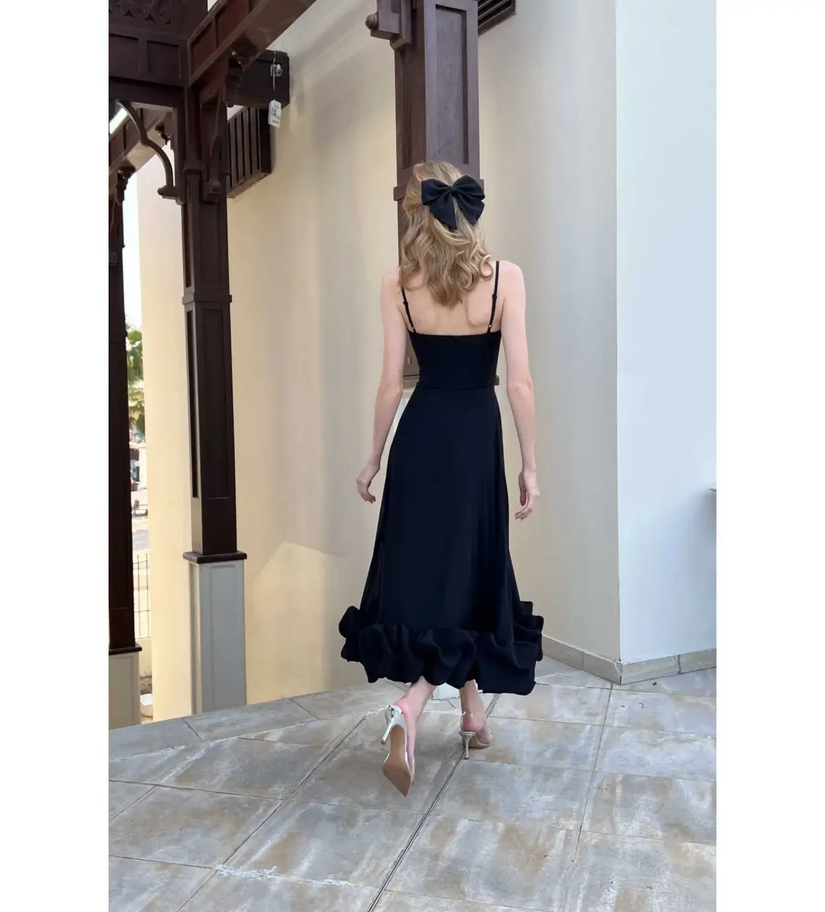 Post Meridiem Flounce Bustier Midi Dress in Deep Black Size XS / AU 6 photo 3