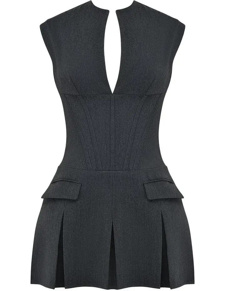 House of CB Eleanor Pleated Corset Mini Dress in Charcoal Size 6 photo 5