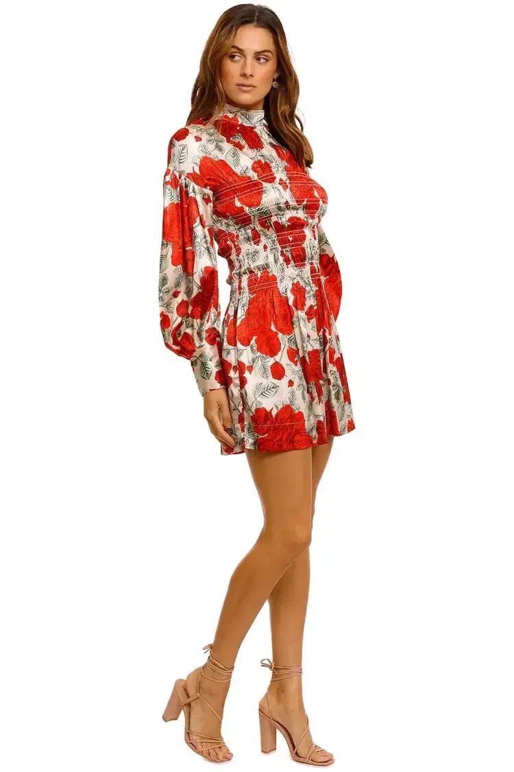Ganni Brazilian Sand Silk Satin Mini Dress Floral Size 6 photo 2