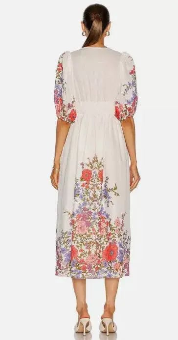 Zimmermann Poppy Shirred Waist Midi Dress White Size 12 photo 3